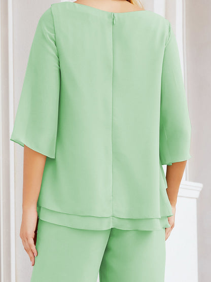 Sunnderly Elegant 2 Piece Mother of The Bride Dress Plus Size Pant Suits Ruffle Layers Sliver Housecoat SY28064