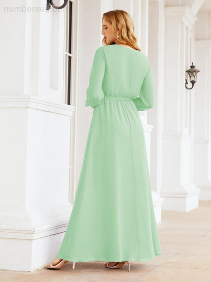 Sunnderly Women's Chiffon Bridesmaid Dress A line Long Sleeves Formal Evening Prom Gown for Wedding Guest SY28032