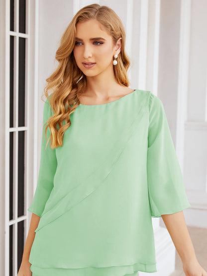 Sunnderly Elegant 2 Piece Mother of The Bride Dress Plus Size Pant Suits Ruffle Layers Sliver Housecoat SY28064