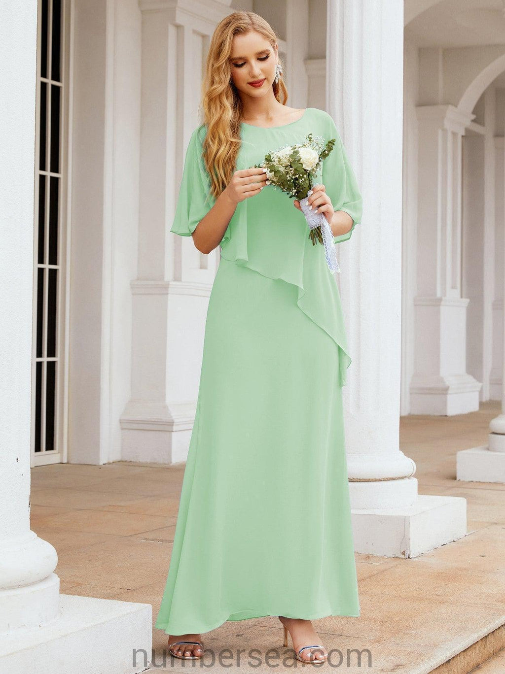 Vestido formal de fiesta Sunnderly, largo, para madre de la novia, con capa con volantes, SY28026 