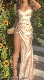 Meerjungfrau Schatz Abendkleider Lange Satin Formale Kleid Seite Schlitzte Party Kleider Y304
