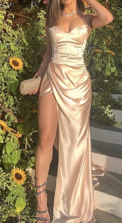Vestido de noche largo de satén con escote corazón y corte sirena, vestido formal con abertura lateral, vestidos de fiesta Y304