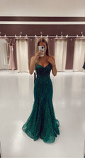 Meerjungfrau V-Ausschnitt Dunkelgrün Ballkleid Atemberaubendes Abendkleid Y325