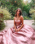 Charmantes A-Linie Trägerloses Erröten Rosa Satin Langes Abendkleid Y322
