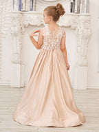 A-Linie Spitze Satin Bodenlang Blumenmädchenkleid 