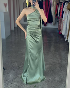 Elegantes One-Shoulder Hot Pink Satin Etuikleid Ballkleid Langes Abendkleid Y8419