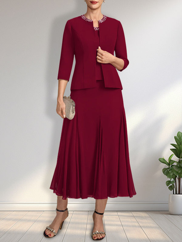 Vestido de gasa para madre de la novia con escote en A, largo hasta la rodilla, con lentejuelas y abalorios.