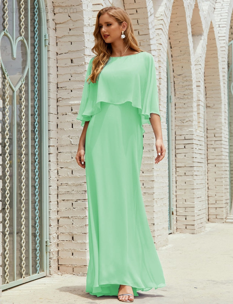 Vestido de dama de honor Sunnderly para mujer, de gasa, manga larga y cuello en V, vestido formal para boda o fiesta SY28018 