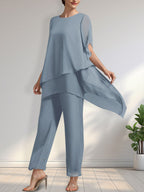 Vestido de gasa para madre de la novia, con escote redondo y largo hasta los tobillos, de mono/pantalón separado