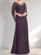 Vestido de gasa con encaje, ilusión, corte A, largo hasta el suelo, para madre de la novia con lentejuelas plisadas