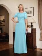 Vestido de gasa con encaje y lentejuelas para madre de la novia, corte A, largo hasta el suelo