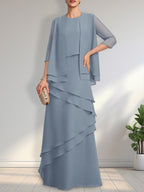 Vestido de gasa para madre de la novia con escote redondo y largo hasta el suelo