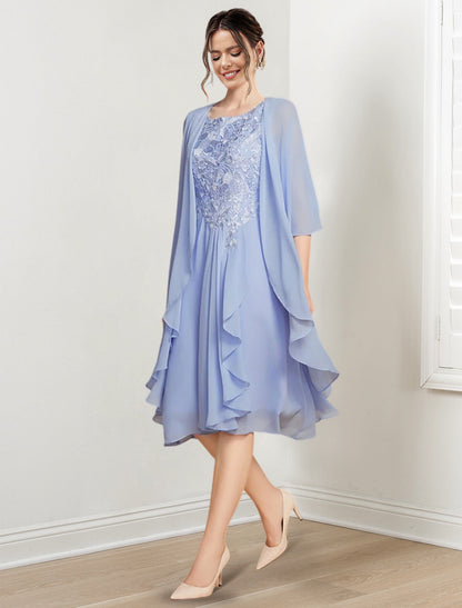 Vestidos de madre de la novia de corte A/princesa con escote redondo y largo hasta la rodilla