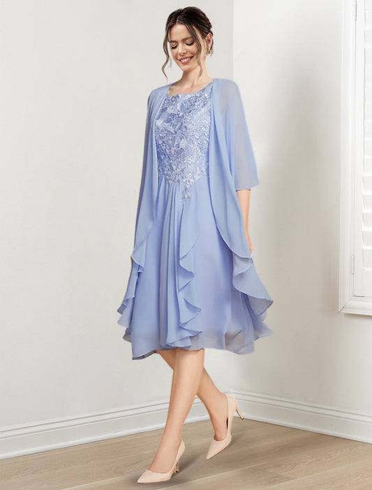 Vestidos de madre de la novia de corte A/princesa con escote redondo y largo hasta la rodilla