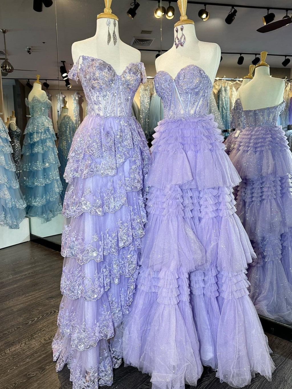 A-Line Sweetheart Tiered Long Tulle Prom Dress