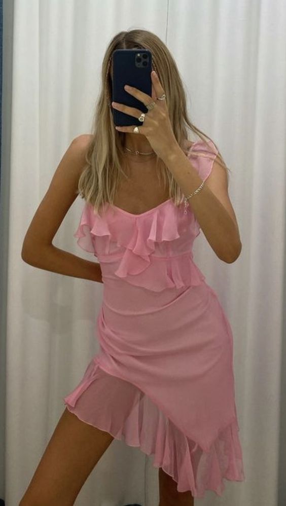 Vestido corto rosa para fiesta de bienvenida Y1956