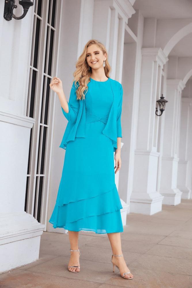 Vestido formal de fiesta Sunnderly de dos piezas, corte A, para madre de la novia, SY28072 