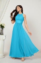 Vestido formal de fiesta Sunnderly de gasa con cuello halter, largo y sin mangas, para dama de honor SY2802 