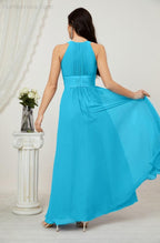 Vestido formal de fiesta Sunnderly de gasa con cuello halter, largo y sin mangas, para dama de honor SY2802 
