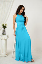 Vestido formal de fiesta Sunnderly de gasa con cuello halter, largo y sin mangas, para dama de honor SY2802 