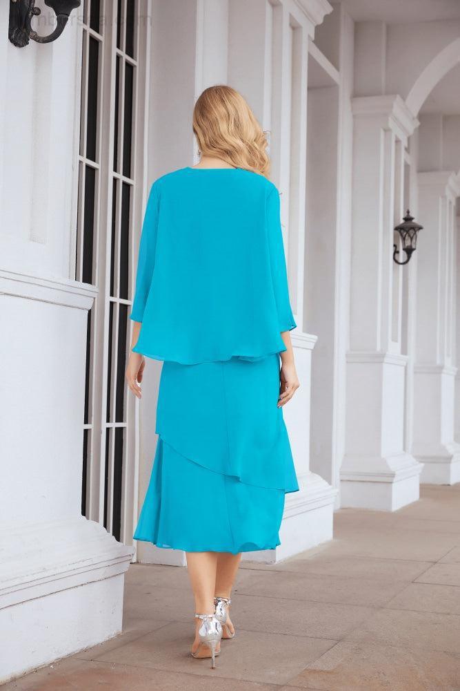 Vestido formal de fiesta Sunnderly de dos piezas, corte A, para madre de la novia, SY28072 
