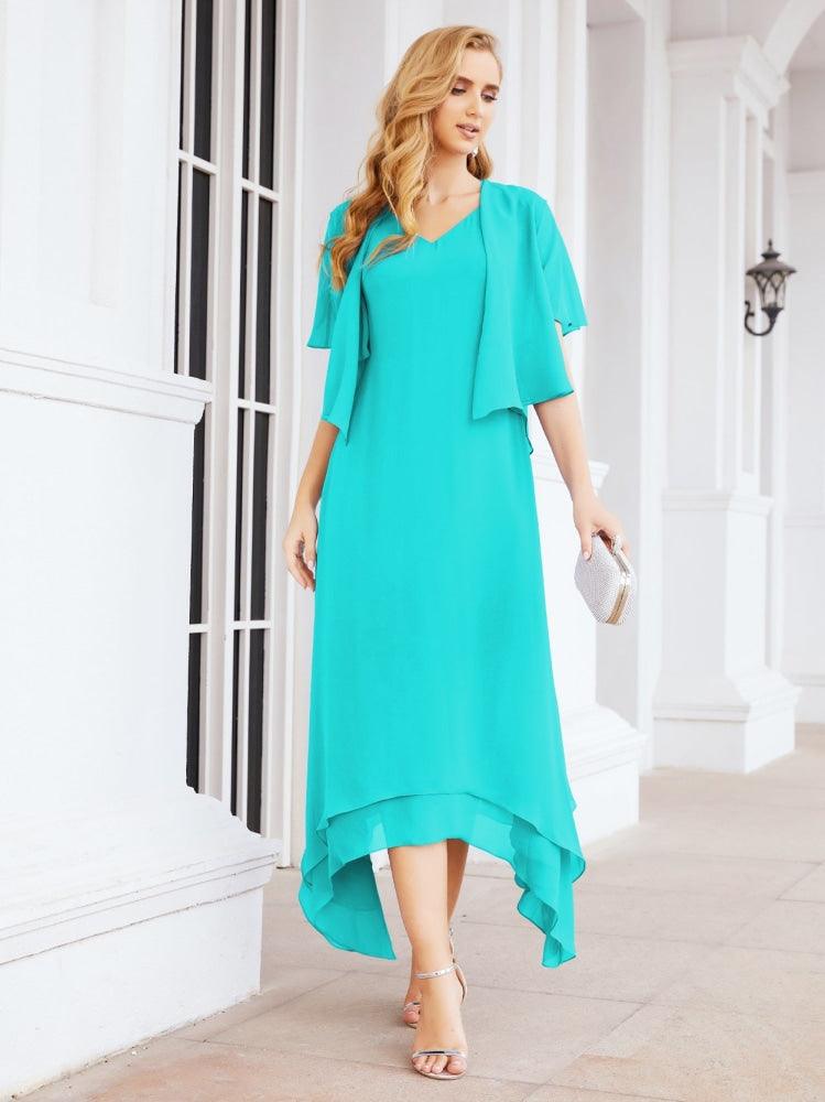 Vestido formal de fiesta Sunnderly de dos piezas, corte A, para madre de la novia, SY28073 