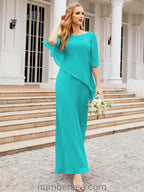 Vestido formal de fiesta Sunnderly, largo, para madre de la novia, con capa con volantes, SY28026 