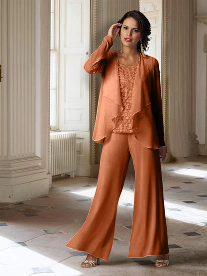 Chiffon-Hosenanzüge mit langen Ärmeln für die Mutter der Braut mit Jacke 