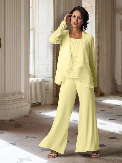 Chiffon-Hosenanzüge mit langen Ärmeln für die Mutter der Braut mit Jacke 
