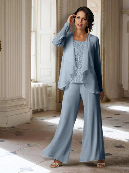 Chiffon-Hosenanzüge mit langen Ärmeln für die Mutter der Braut mit Jacke 
