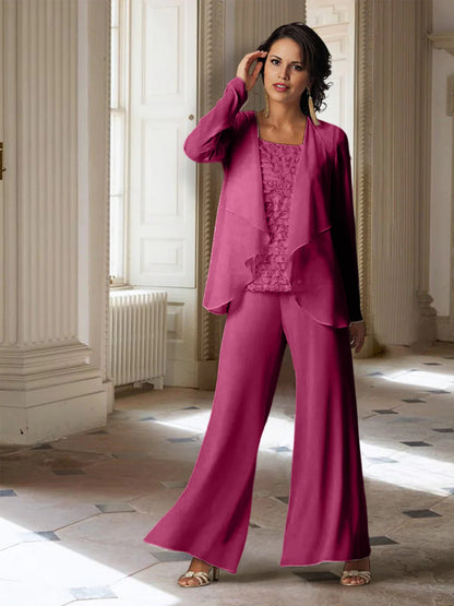 Chiffon-Hosenanzüge mit langen Ärmeln für die Mutter der Braut mit Jacke 