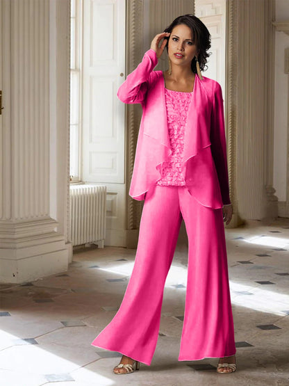 Chiffon-Hosenanzüge mit langen Ärmeln für die Mutter der Braut mit Jacke 