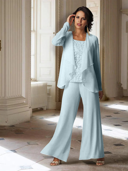 Chiffon-Hosenanzüge mit langen Ärmeln für die Mutter der Braut mit Jacke 