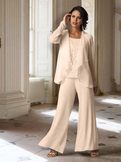 Chiffon-Hosenanzüge mit langen Ärmeln für die Mutter der Braut mit Jacke 