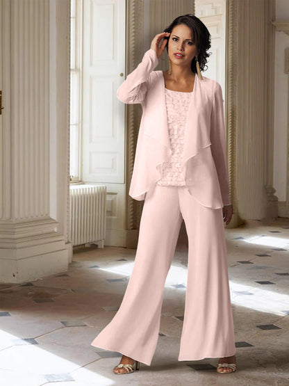 Chiffon-Hosenanzüge mit langen Ärmeln für die Mutter der Braut mit Jacke 
