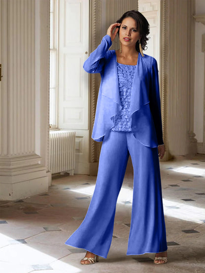 Chiffon-Hosenanzüge mit langen Ärmeln für die Mutter der Braut mit Jacke 
