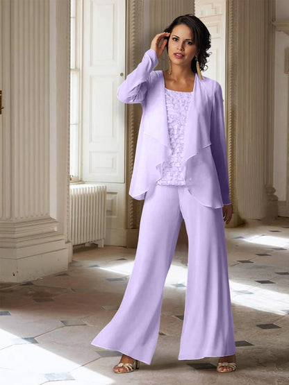 Chiffon-Hosenanzüge mit langen Ärmeln für die Mutter der Braut mit Jacke 