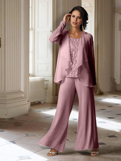 Chiffon-Hosenanzüge mit langen Ärmeln für die Mutter der Braut mit Jacke 