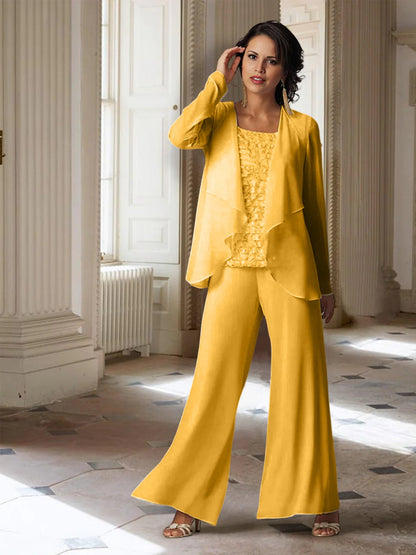 Chiffon-Hosenanzüge mit langen Ärmeln für die Mutter der Braut mit Jacke 