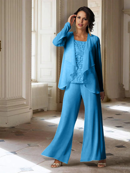 Chiffon-Hosenanzüge mit langen Ärmeln für die Mutter der Braut mit Jacke 