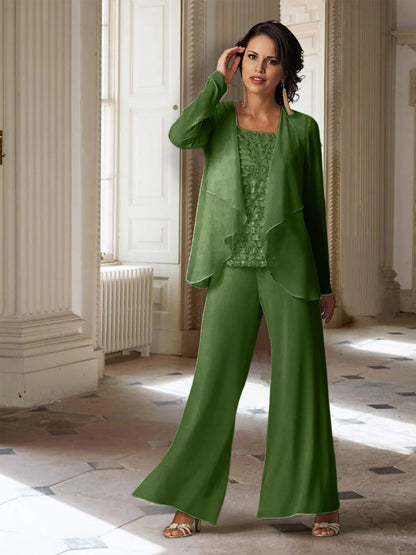 Chiffon-Hosenanzüge mit langen Ärmeln für die Mutter der Braut mit Jacke 