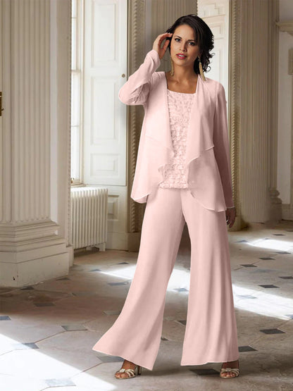Chiffon-Hosenanzüge mit langen Ärmeln für die Mutter der Braut mit Jacke 