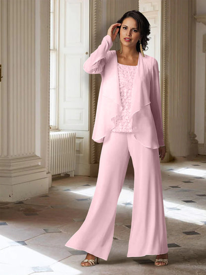 Chiffon-Hosenanzüge mit langen Ärmeln für die Mutter der Braut mit Jacke 