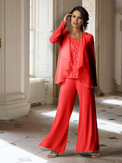Chiffon-Hosenanzüge mit langen Ärmeln für die Mutter der Braut mit Jacke 