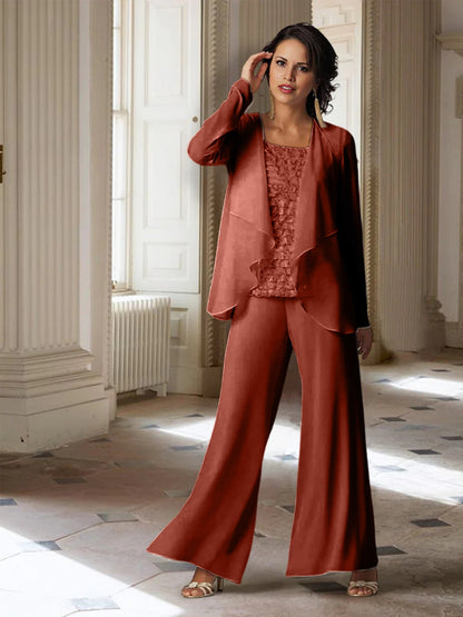 Chiffon-Hosenanzüge mit langen Ärmeln für die Mutter der Braut mit Jacke 