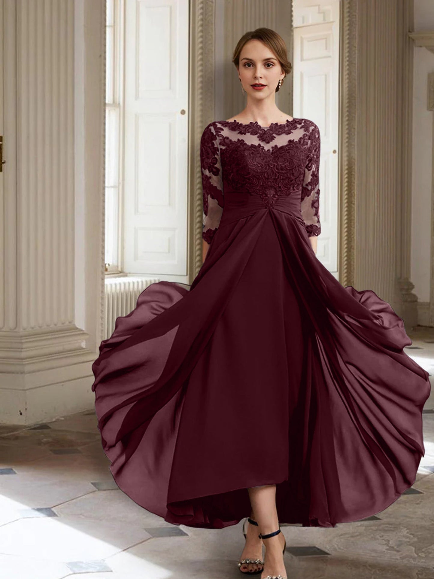 Vestidos de madre de la novia de manga larga con corte A/princesa y apliques