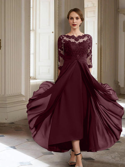 Vestidos de madre de la novia de manga larga con corte A/princesa y apliques