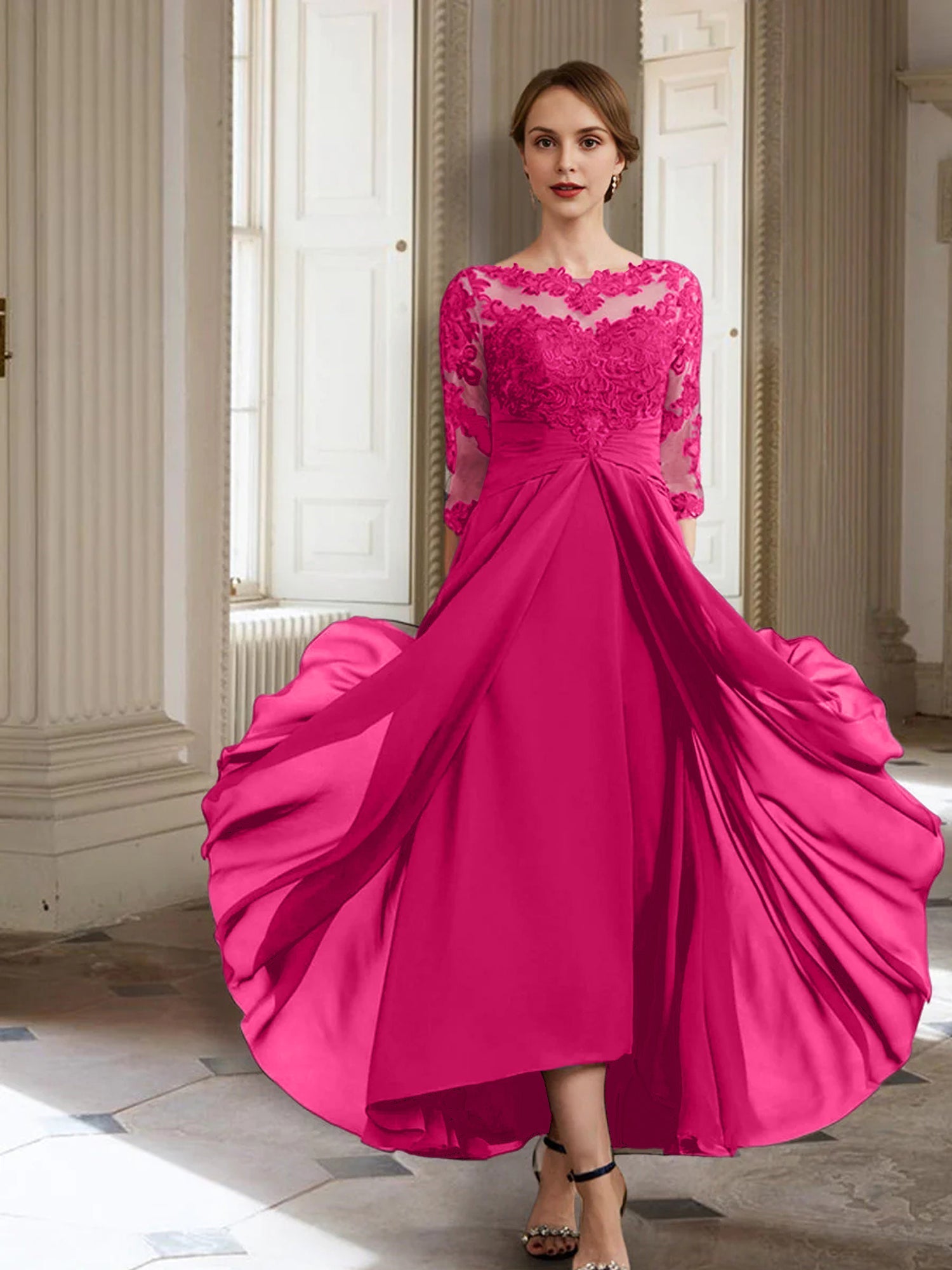 A-Linie/Princess-Linie Lange Ärmel Kleider für die Brautmutter mit Applikationen 