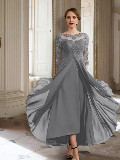 Vestidos de madre de la novia de manga larga con corte A/princesa y apliques