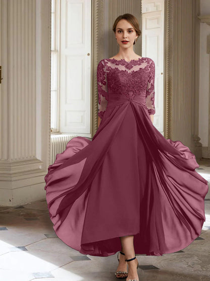 Vestidos de madre de la novia de manga larga con corte A/princesa y apliques